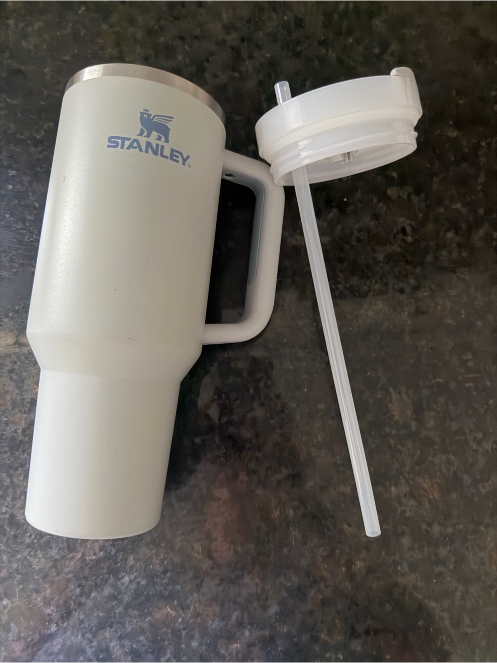 Stanley Light Gray Travel Mug with Handle and Straw Lid